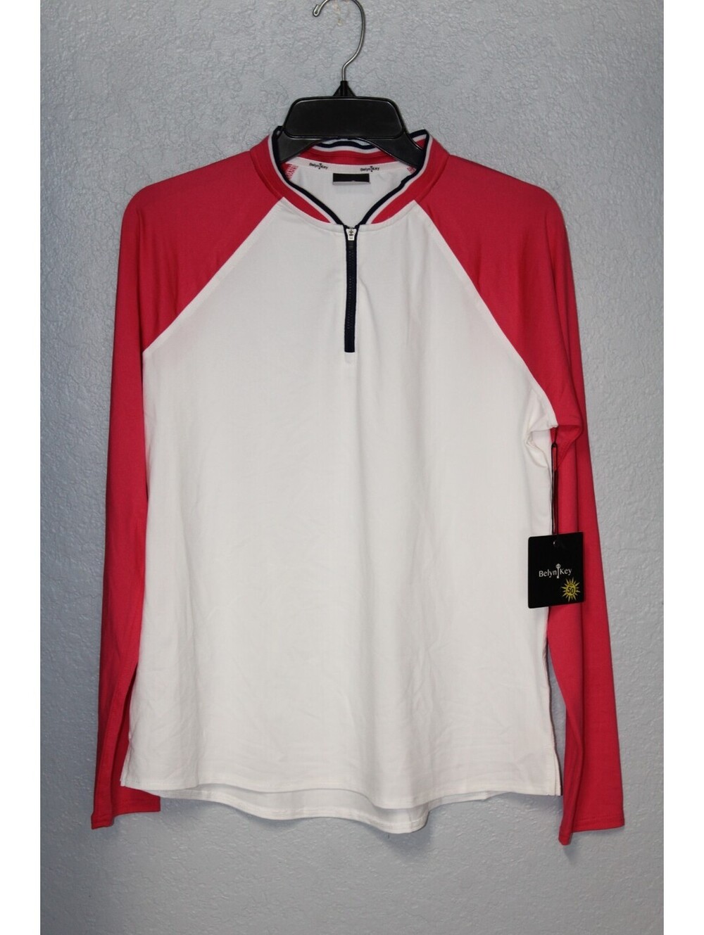 NEW Belyn Key SABRINA LONG SLEEVE 1/4 ZIP GOLF Top LARGE CHALK / MELON NWT